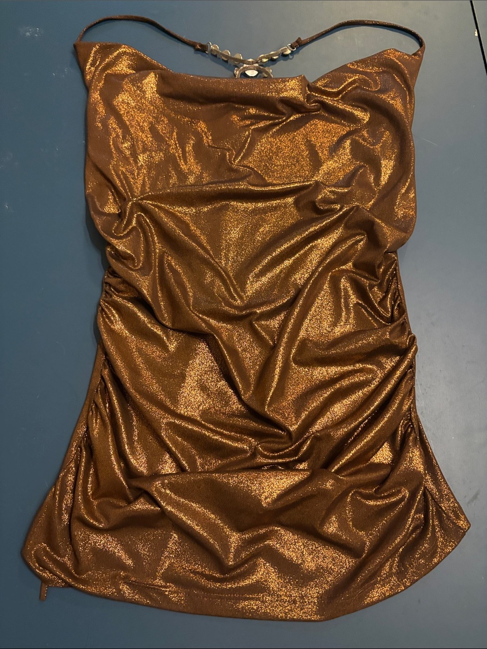 Shimmery Bronze Metallic Cowl Neck Camisole